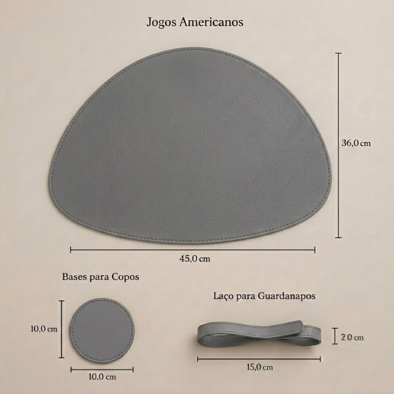 Jogo Americano Contemporâneas Couro PU Cinza