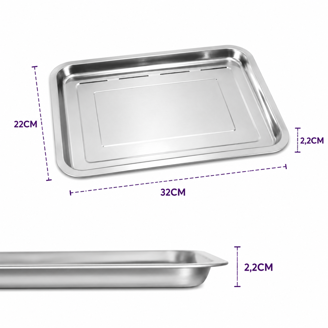 Kit 3 Bandejas Retangulares em Inox para Churrasco e Mesa Posta