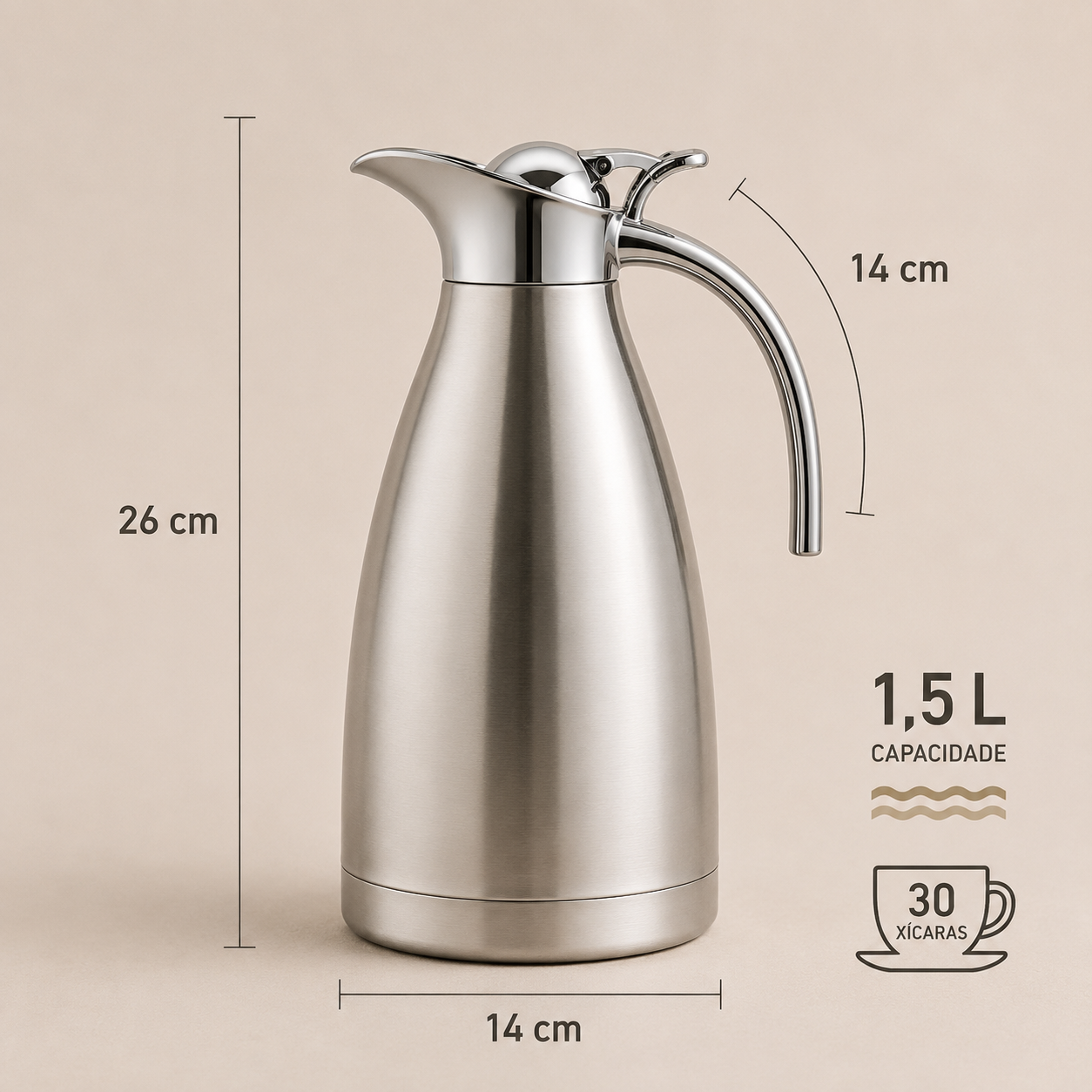 Garrafa Térmica de Café Elegance - Inox 1,5L