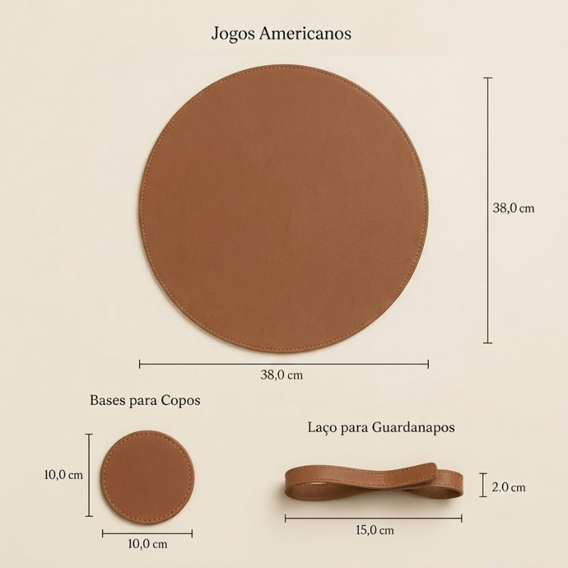 Jogo Americano Contemporâneas Couro PU Redondo Marrom
