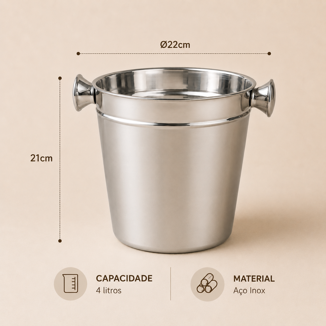 Champanheira Bellagio em Aço Inox – Balde de Gelo e Bebidas