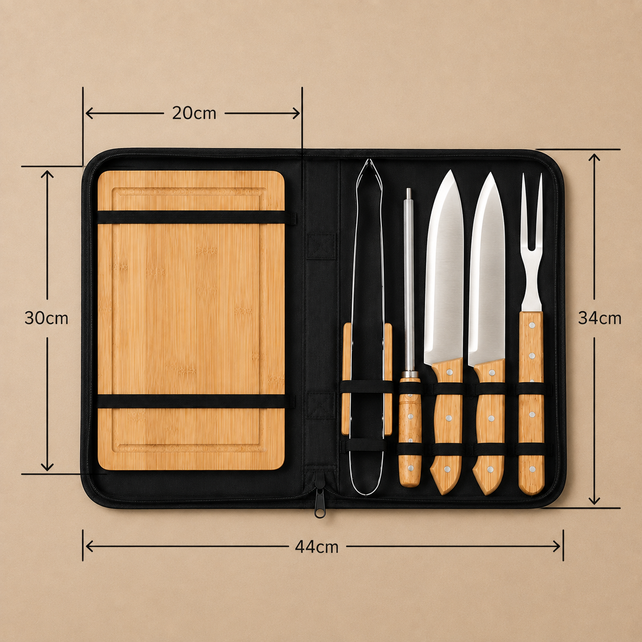 Maleta Churrasco 6 Peças com Facas e Utensílios