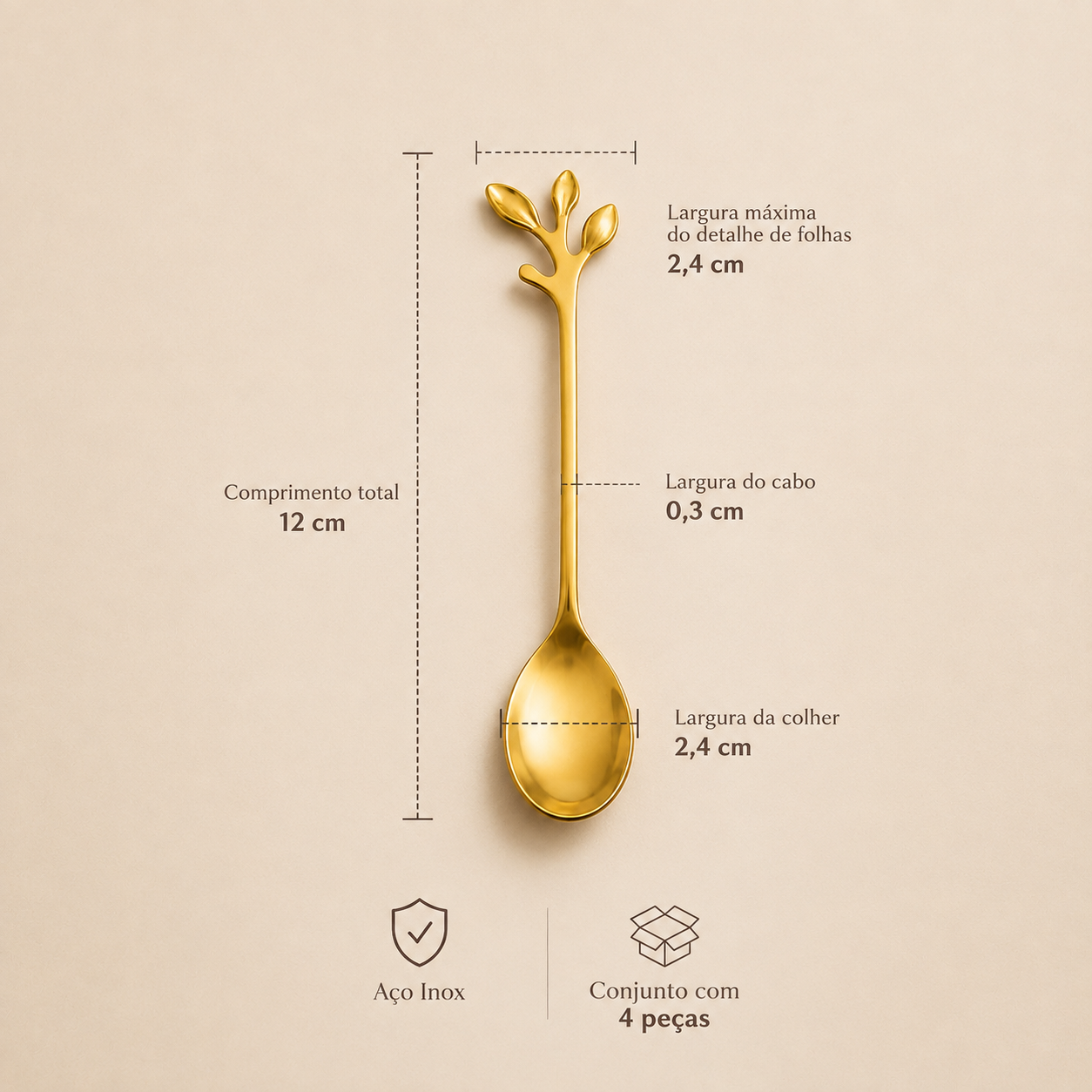 Conjunto de Colheres de Chá Oliva Dourado