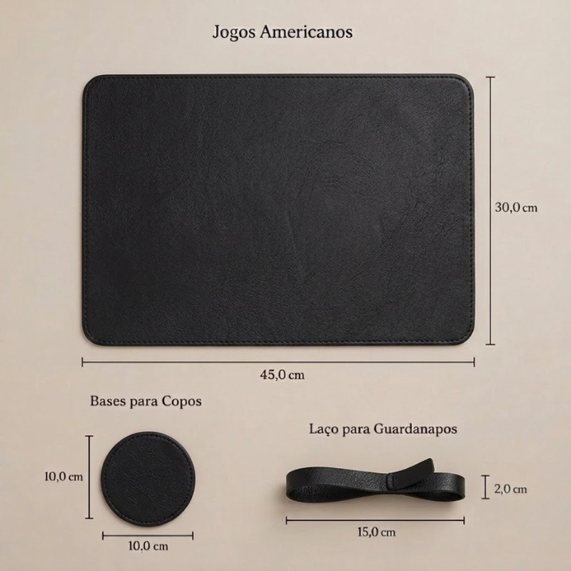 Jogo Americano Contemporâneas Couro PU Retangular Preto