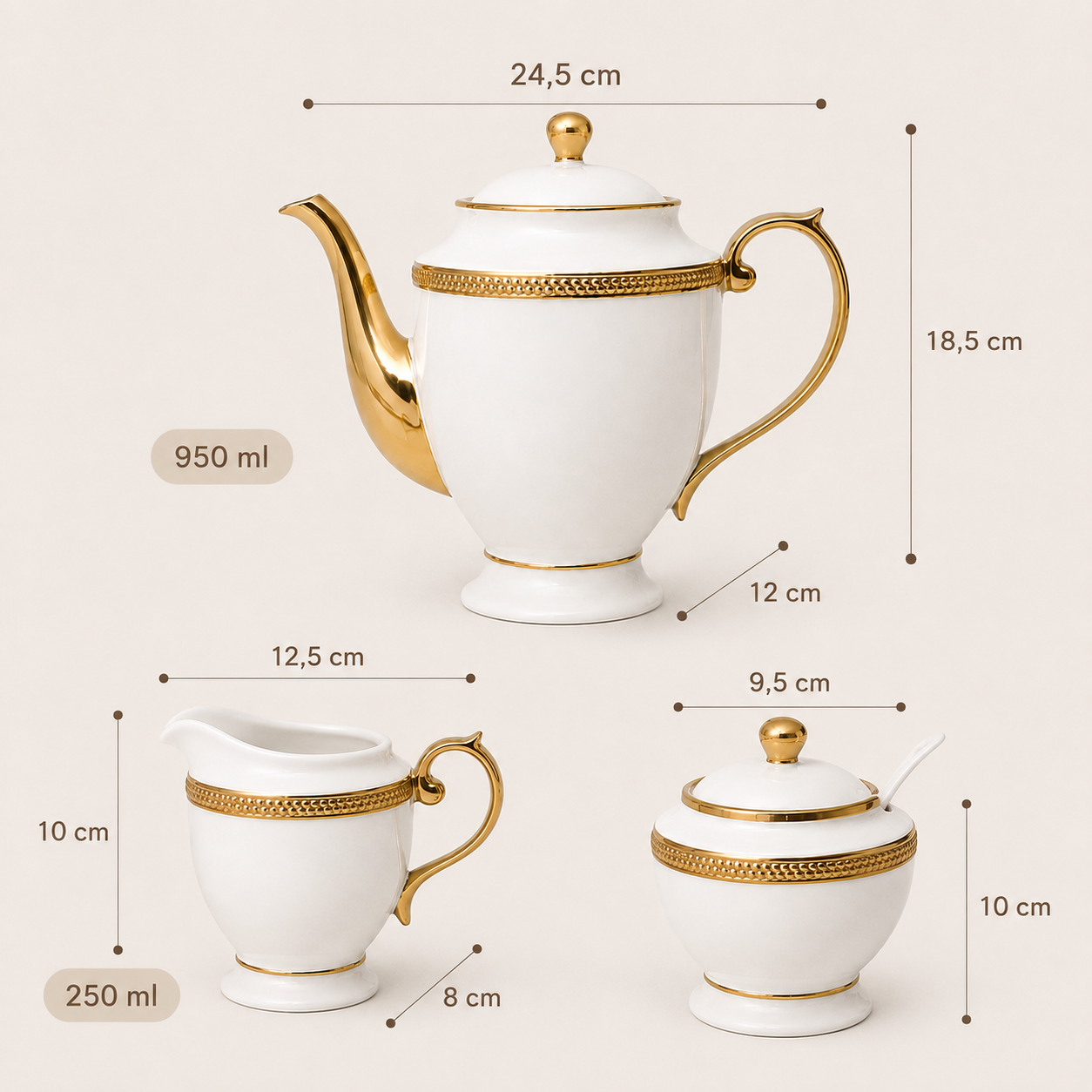 Conjunto de Café e Chá Imperial Branco e Dourado