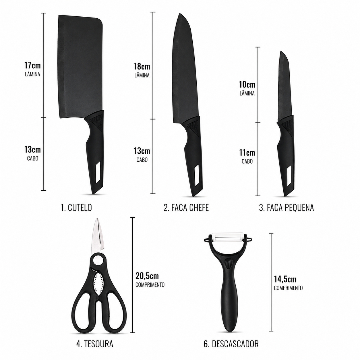 Conjunto de Facas e Utensílios Inox Texturizado 5 Peças