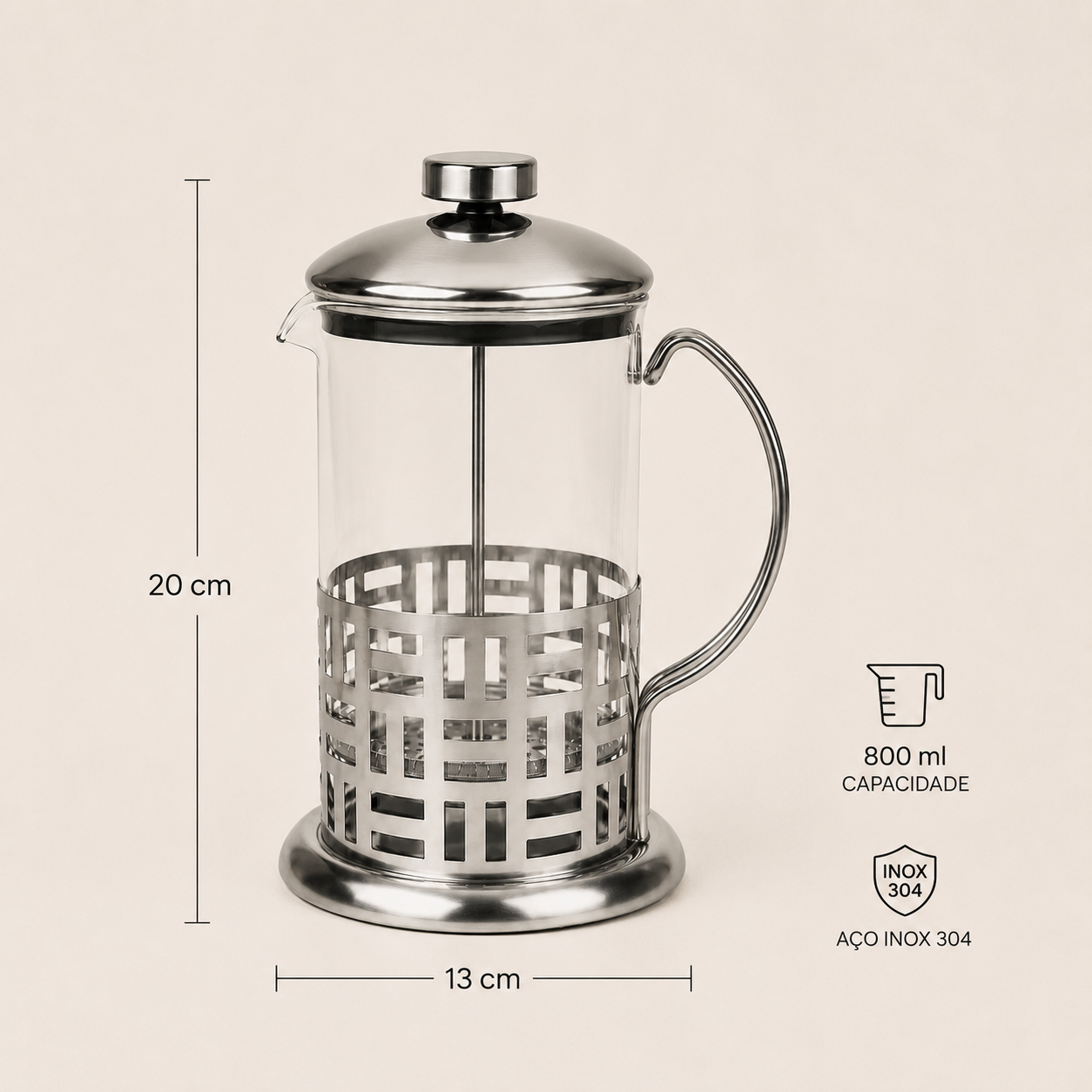 Cafeteira Prensa Francesa Versailles em Vidro e Inox