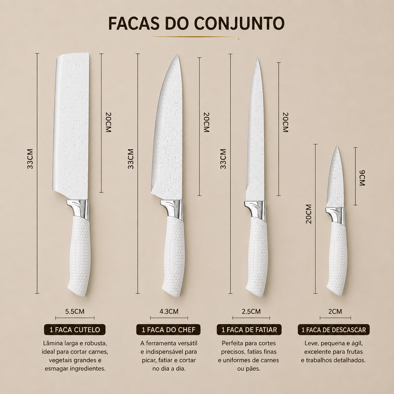 Conjunto de Facas e Utensílios Inox Texturizado 12 Peças