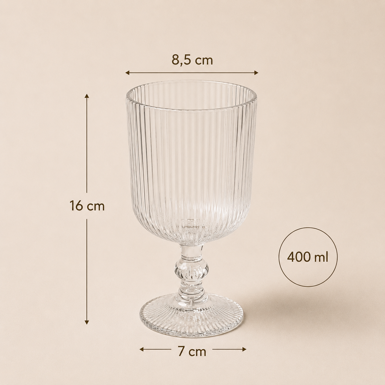 Jogo de 6 Taças de Vidro 400ml Premium Caneladas