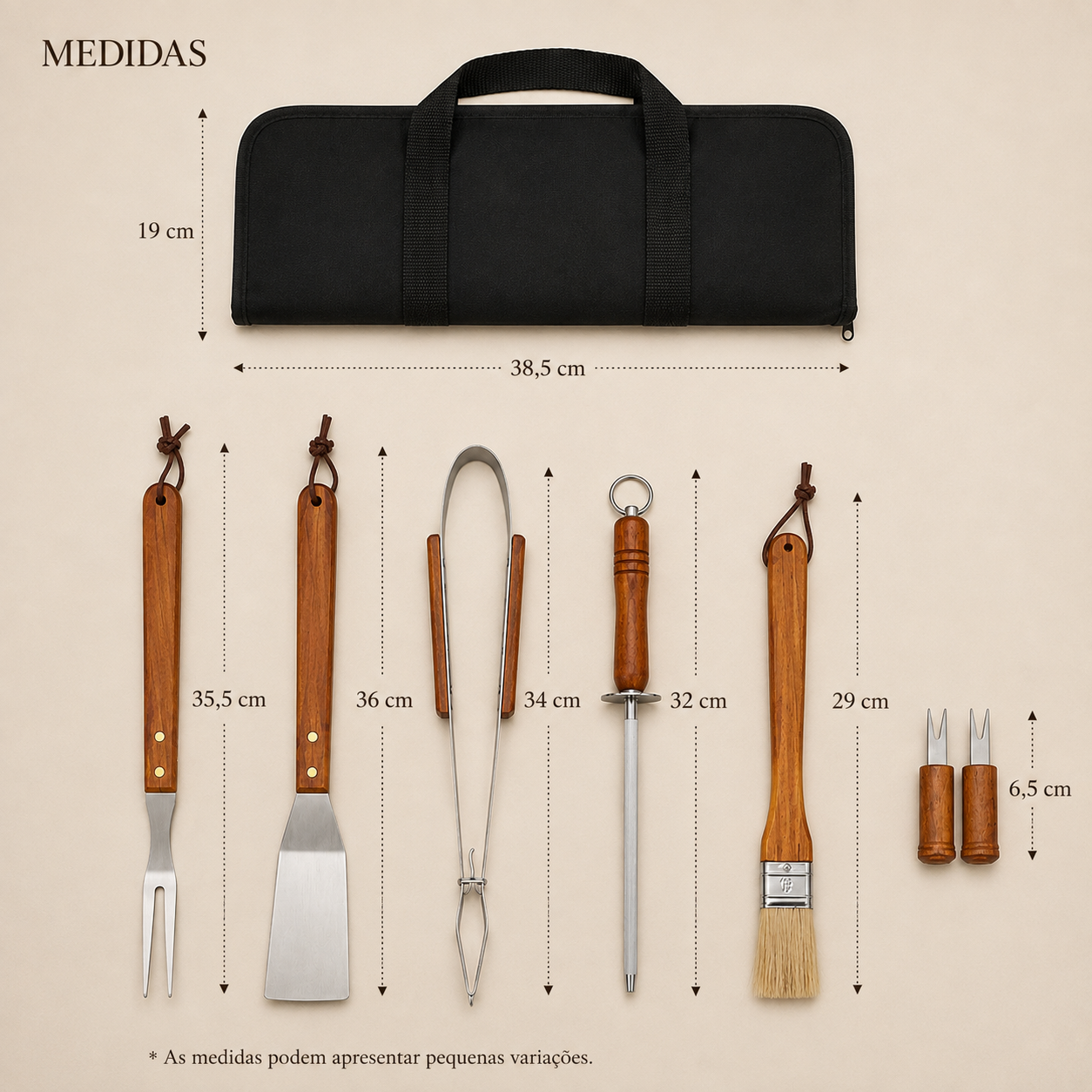 Maleta Churrasco 10 Peças com Facas e Utensílios