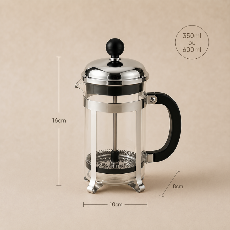 Cafeteira Prensa Francesa Paris em Vidro e Inox - Prata