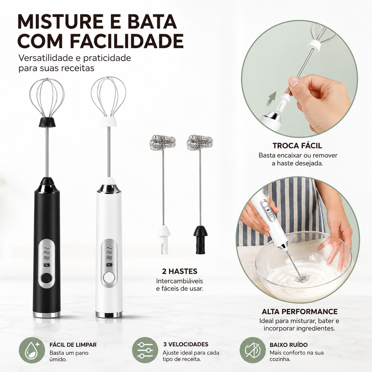 Mixer Elétrico Recarregável para Bebidas 2 em 1