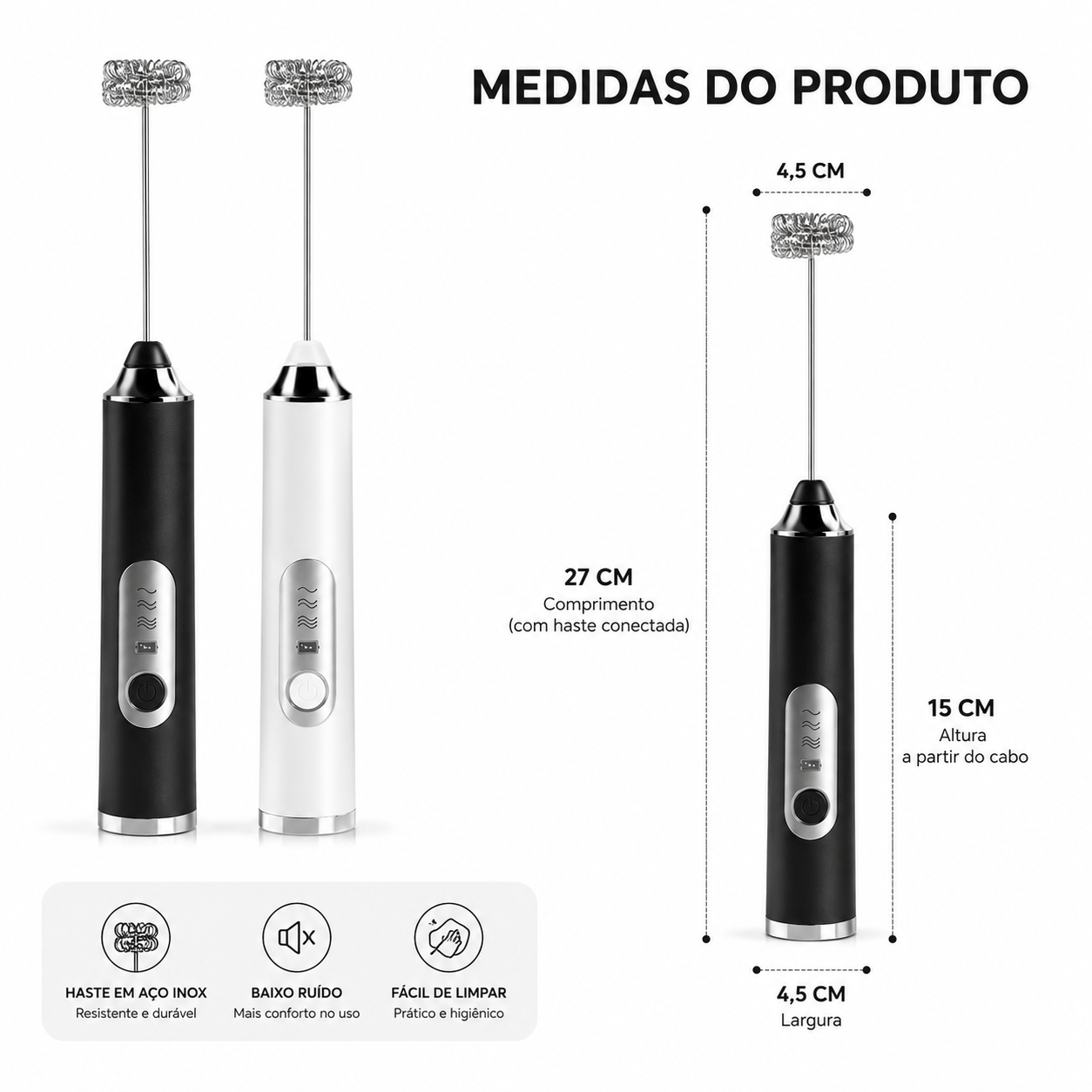 Mixer Elétrico Recarregável para Bebidas 2 em 1
