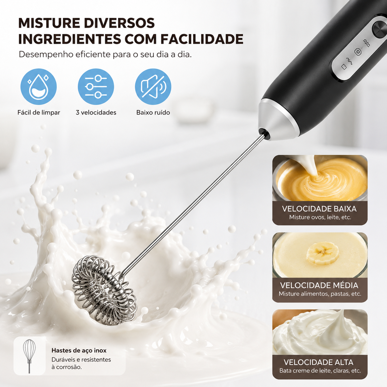 Mixer Elétrico Recarregável para Bebidas 2 em 1