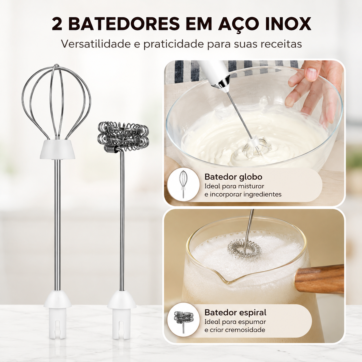 Mixer Elétrico Recarregável para Bebidas 2 em 1