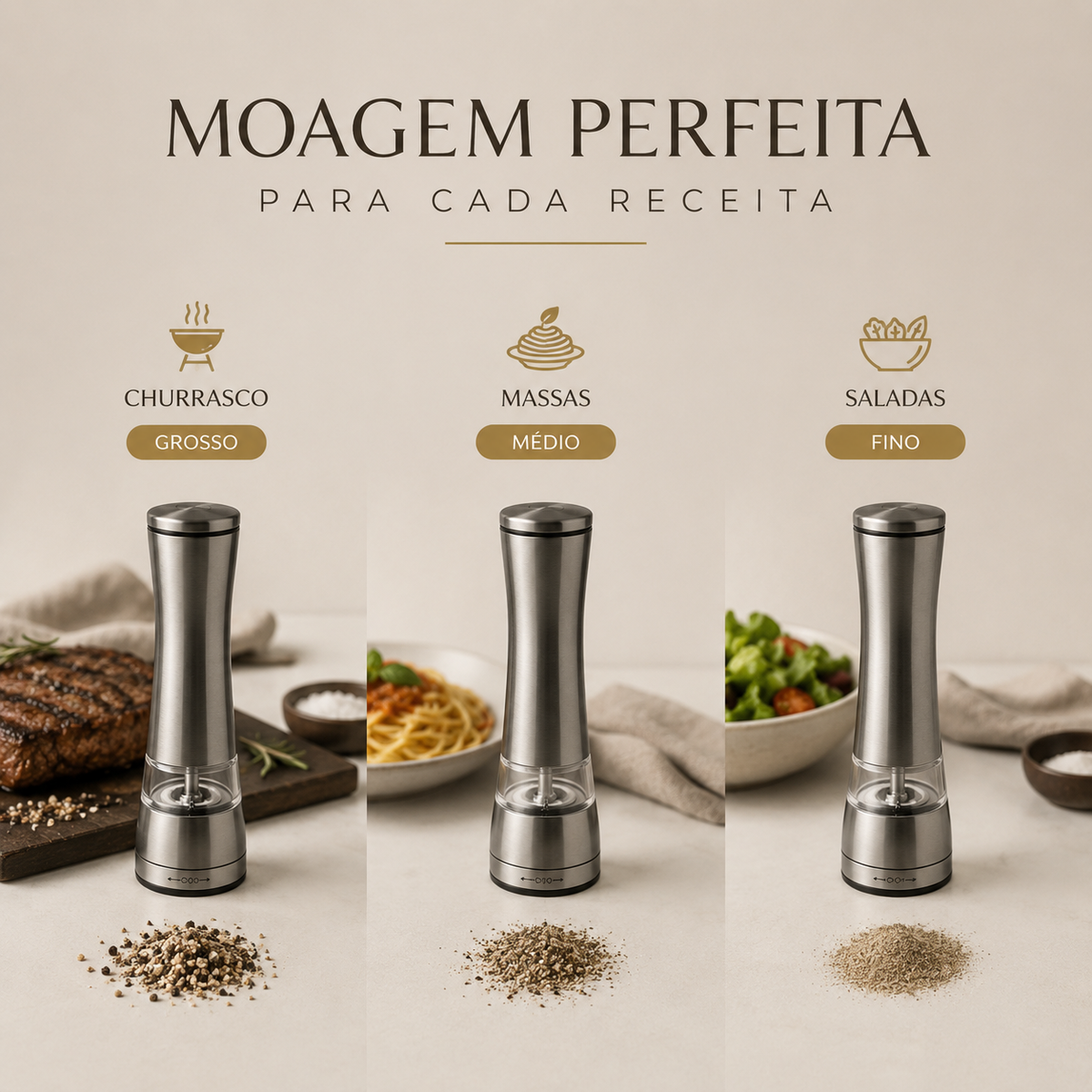 Moedor de Sal e Pimenta Premium em Aço Inox