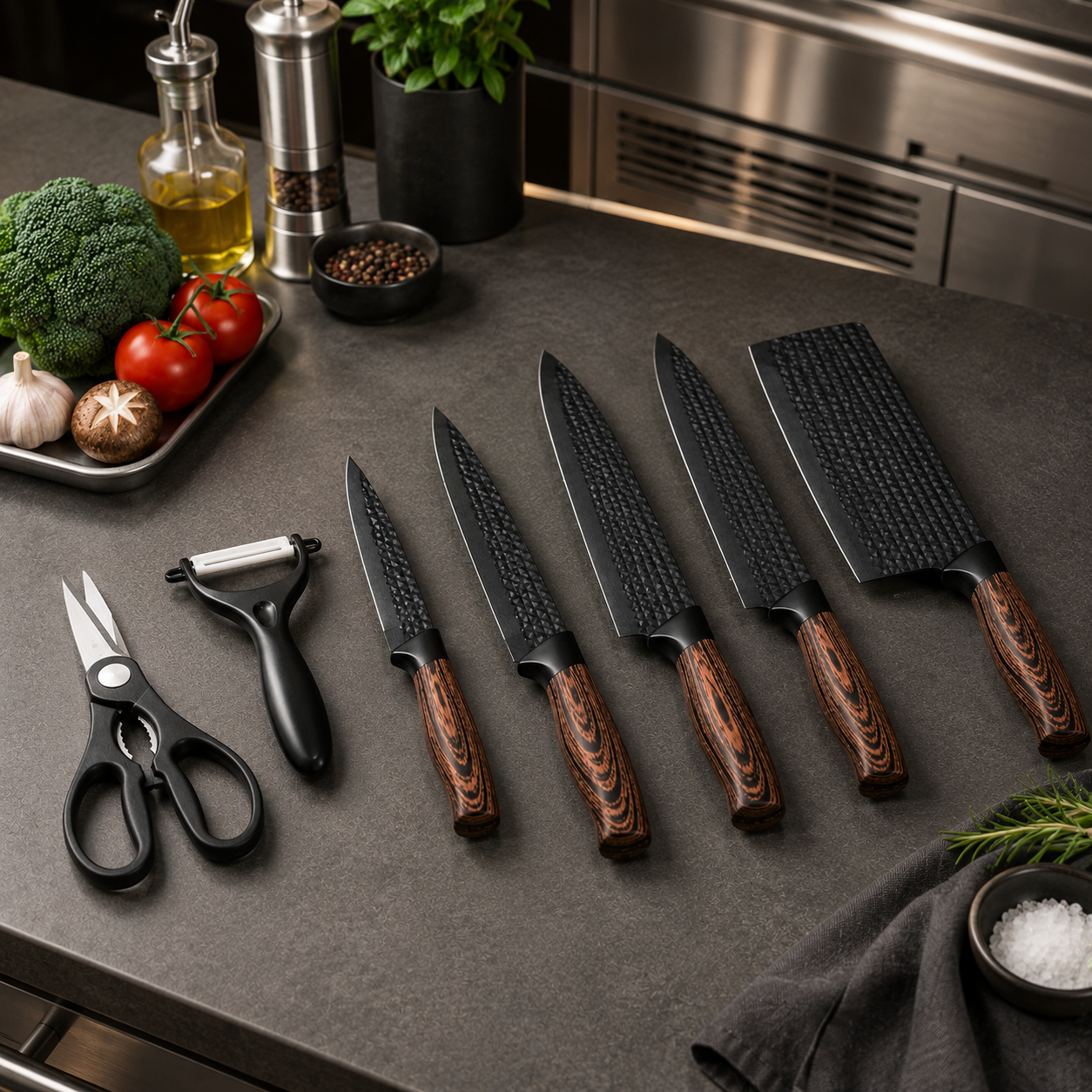 Conjunto de Facas e Utensílios Inox Texturizado 6 Peças