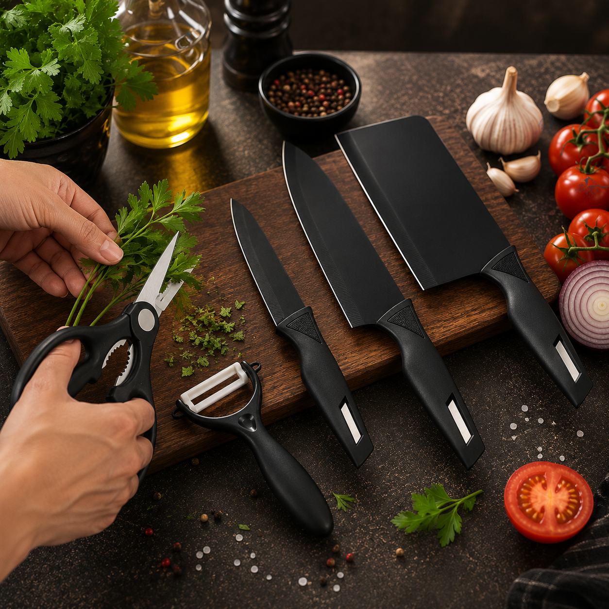 Conjunto de Facas e Utensílios Inox Texturizado 5 Peças